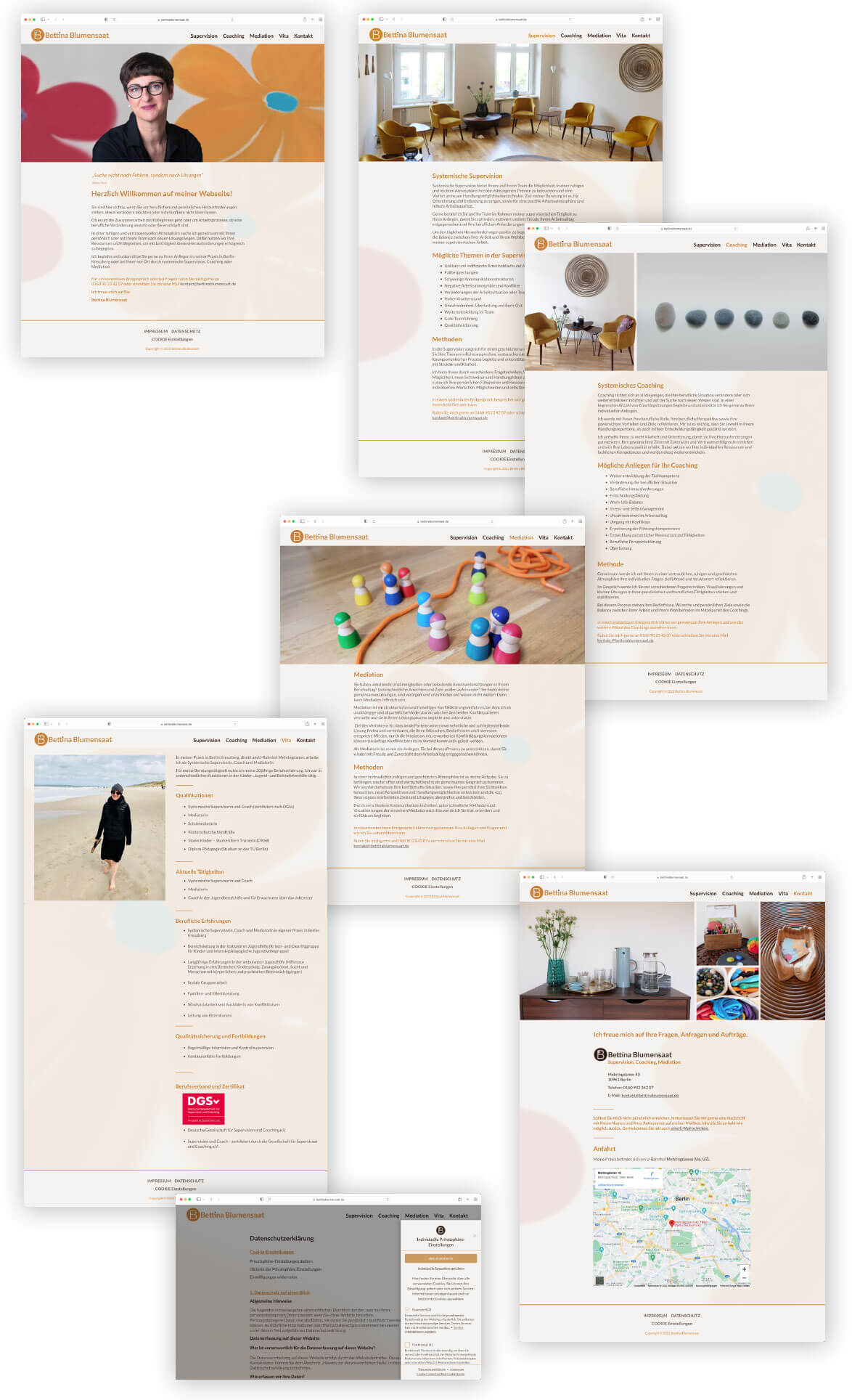 Katja Hofmann | Studio for good Design, Logo, Farben, Bildkollagen & Website für Bettina Blumensaat Website