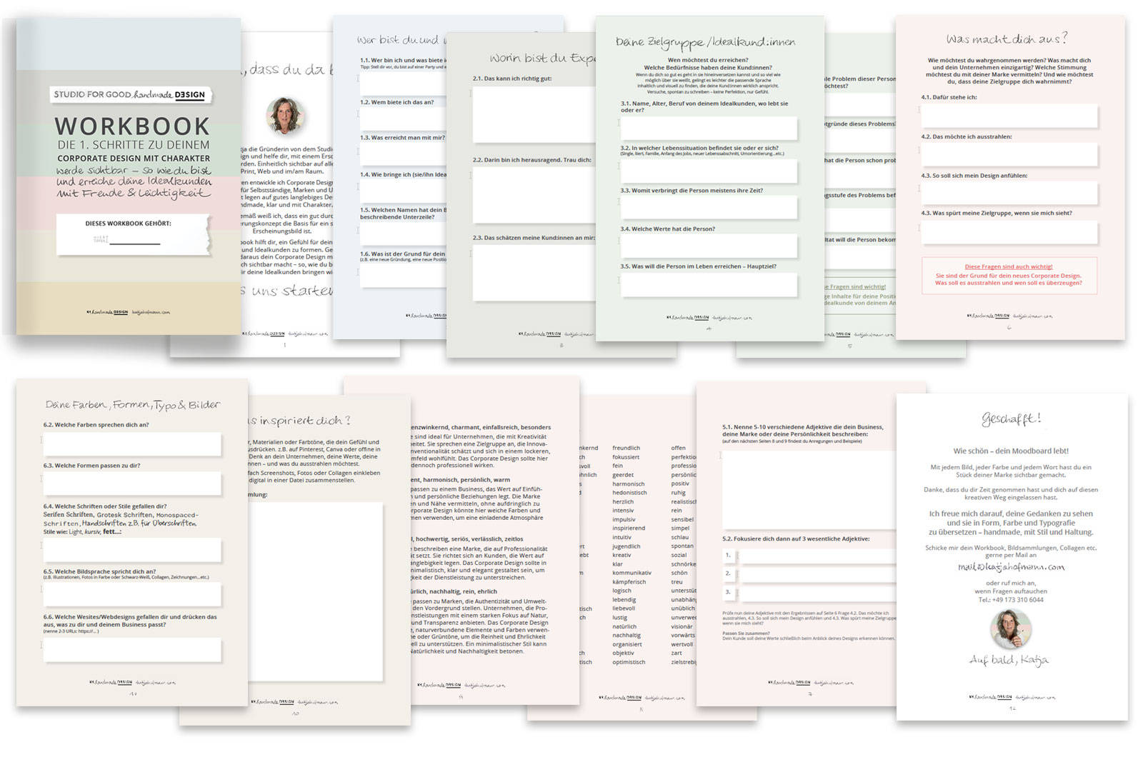 Bild von Workbook Titel und 10 Innenseiten zu den 1. Schritten zu deinem Corporate Design mit Charakter