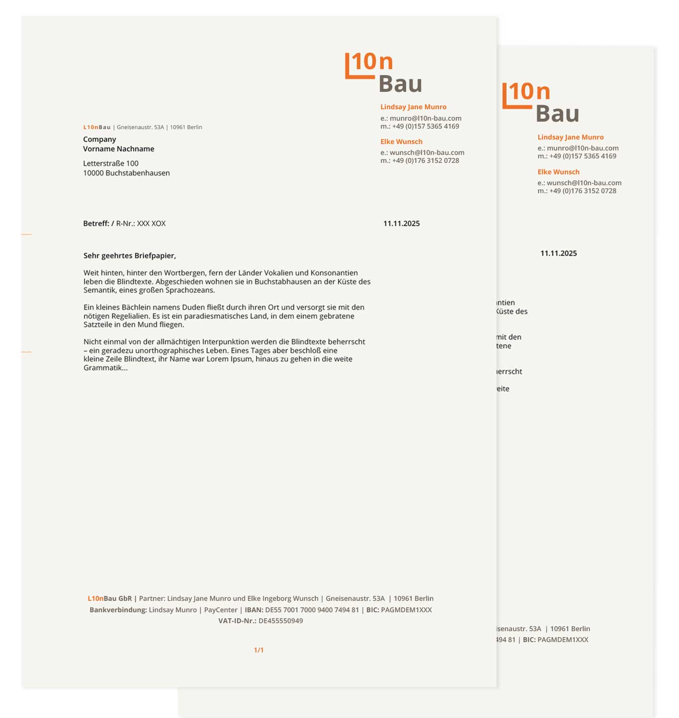 Bild von dem L10nBau Briefpapier