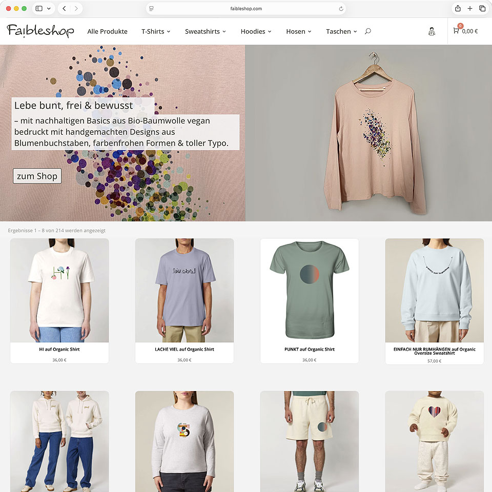 Bild von der Starteseite vom Faibleshop.com