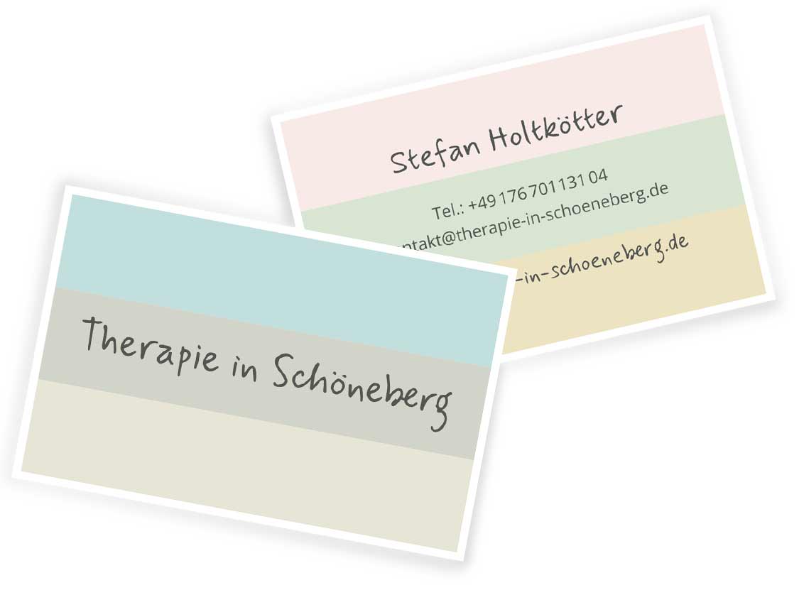 visitenkarten_therapie-in-schoeneberg.de Bild von den auf Recyclingpapier gedruckten Visitenkarten der Therapie in Schöneberg