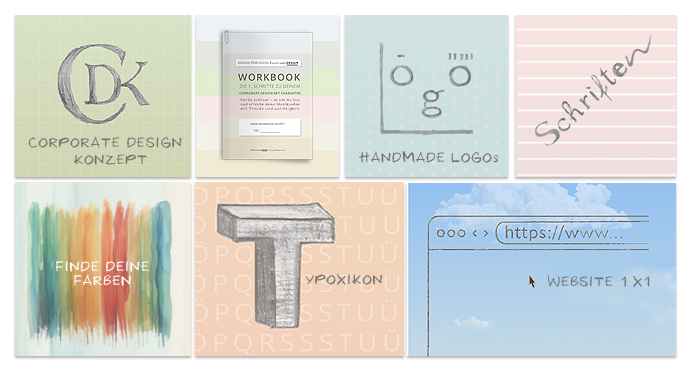 Bildcollage zu den Tipps rund um Corporate Design, Logoerstellung, Schriften, Farben, Typografie und WordPress Website Erstellung